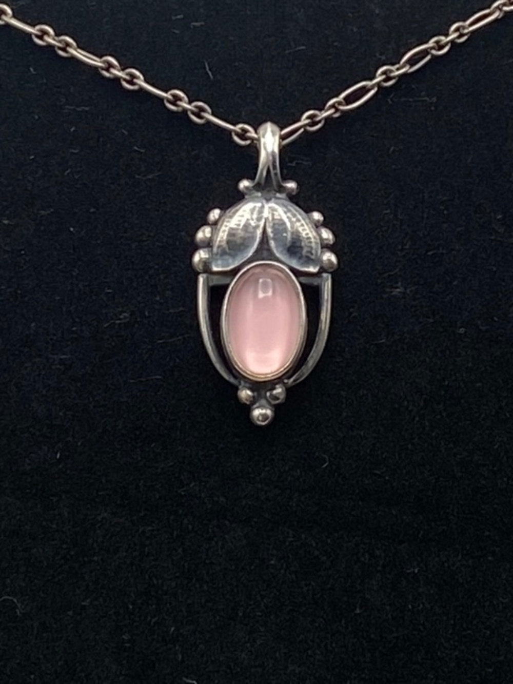 Rare Georg Jenson Pendant of the Year 2003 Rose Quartz 925 Silver Necklace VTG